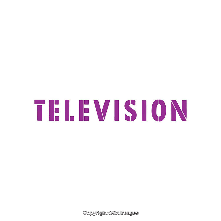 Purple Stenciled Television Word Design on White Background