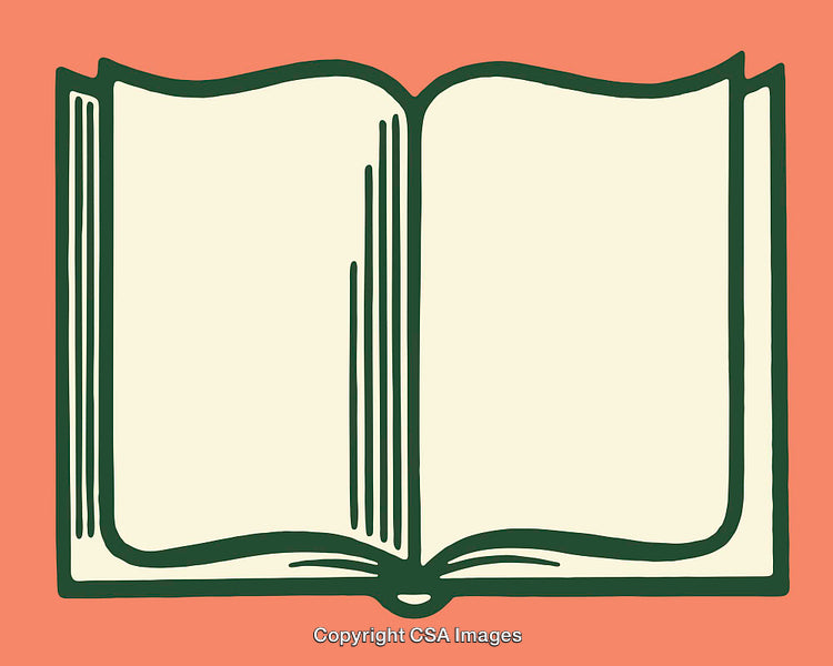 Illustration of an Open Book with Green Lines on an Orange Background