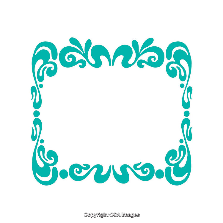 Elegant Decorative Teal Flourish Frame Design with Abstract Wavy Patterns