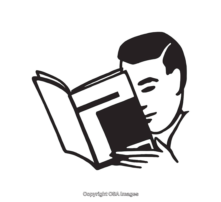 Black and White Illustration of a Person Reading a Book