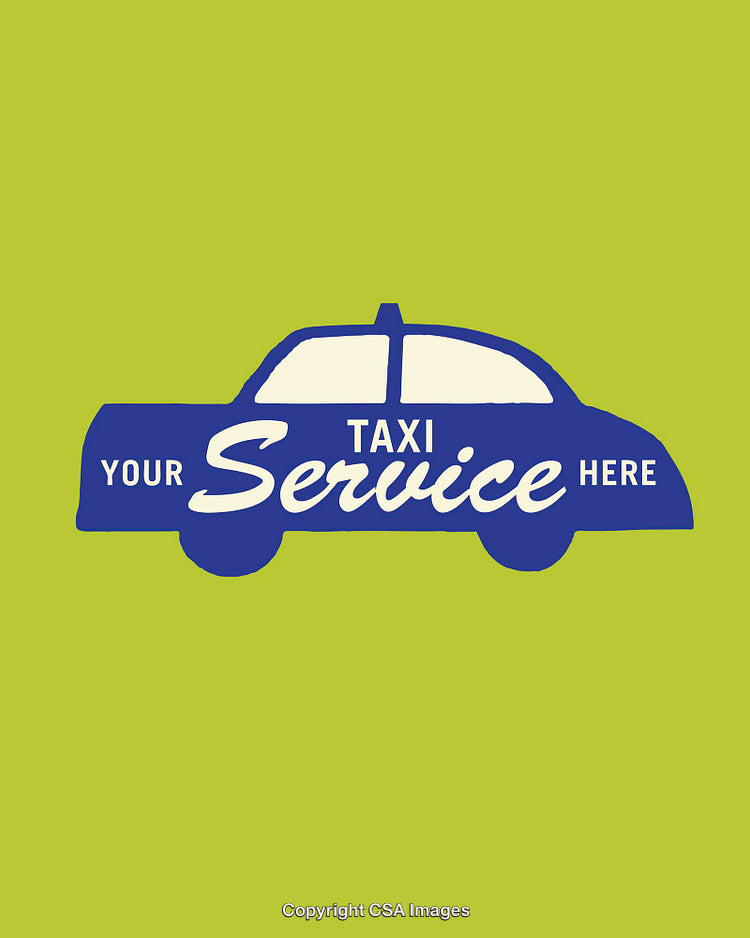 Blue Taxi Service Advertisement on Vibrant Green Background Design