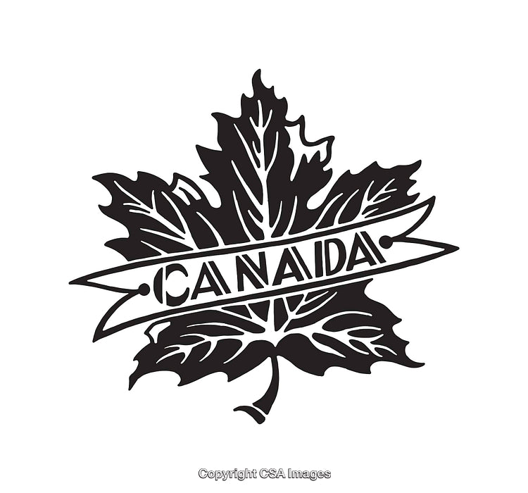Black and White Maple Leaf Illustration with Canada Text Design