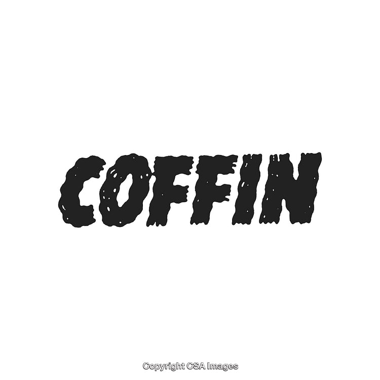 Coffin Text Design with Distressed Lettering on White Background
