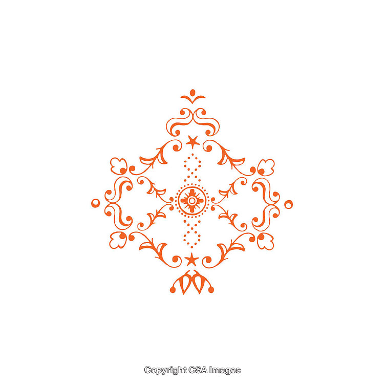 Elegant Decorative Orange Floral Ornament Design on a White Background
