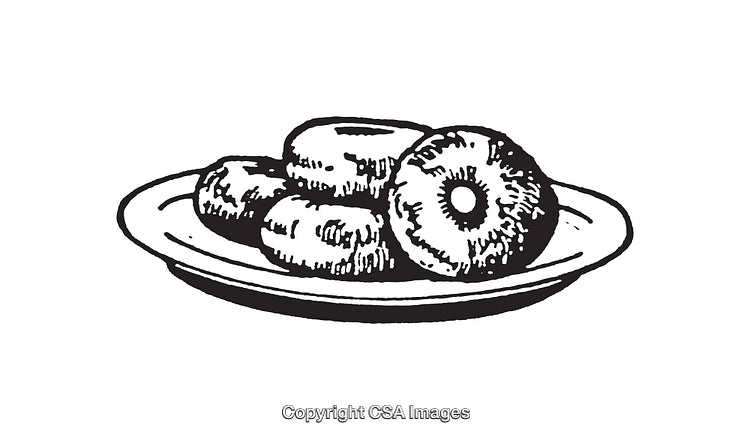 Black And White Line Art of Donuts on a Plate