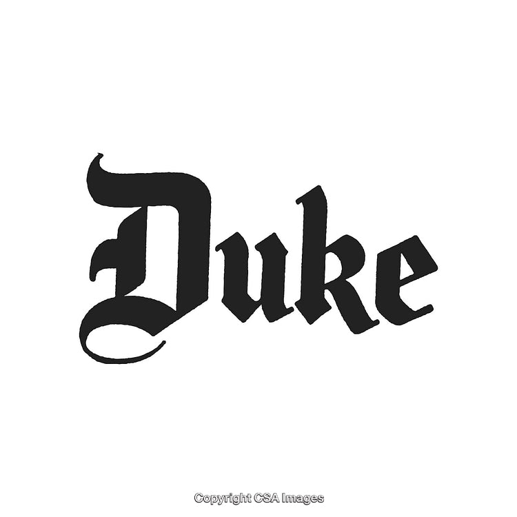 Vintage Blackletter 'Duke' Text with Bold Calligraphy Style on White Background
