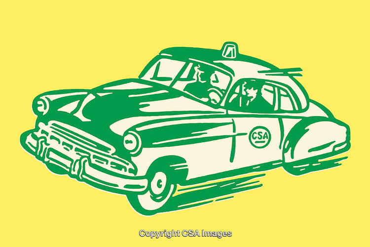 Retro Car Line Art Illustration with Vibrant Yellow Background