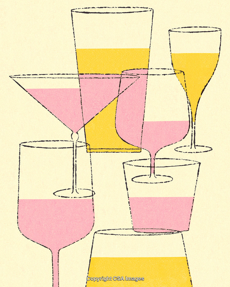 Abstract Illustration of Artistic Glassware with Pink and Yellow Tones