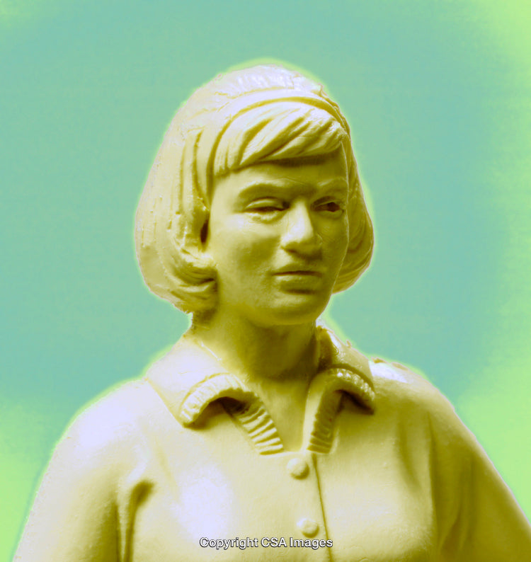 Sculpted Portrait of a Woman in Plastic under Soft Green Lighting