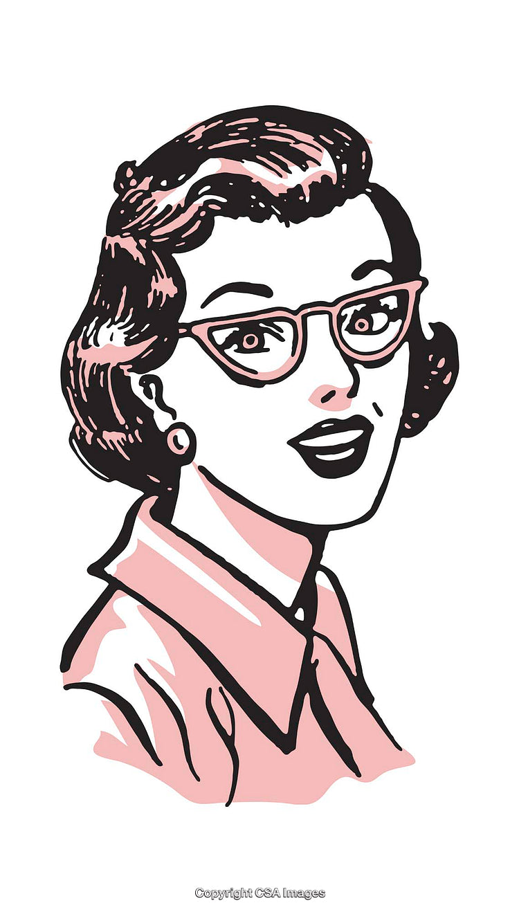 Retro Illustration of Stylish Woman in Glasses Smiling