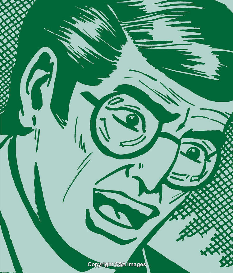 Retro Comic Style Illustration of a Surprised Man in Green Tones