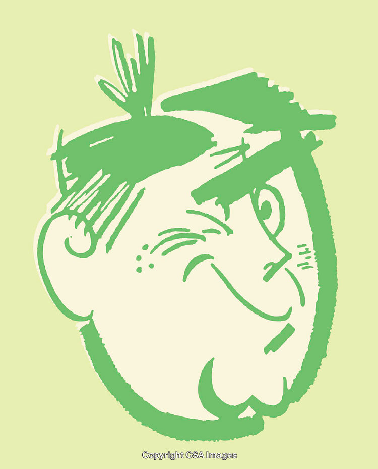 Playful Green Monochrome Line Art Illustration of Winking Cartoon Face