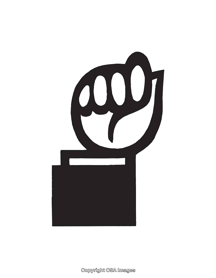 Minimalist Icon Depicting a Raised Fist and Leaf Motif in Black