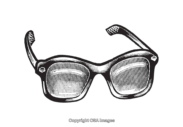 Vintage Hand-Drawn Illustration of Stylish Sunglasses in Black and White