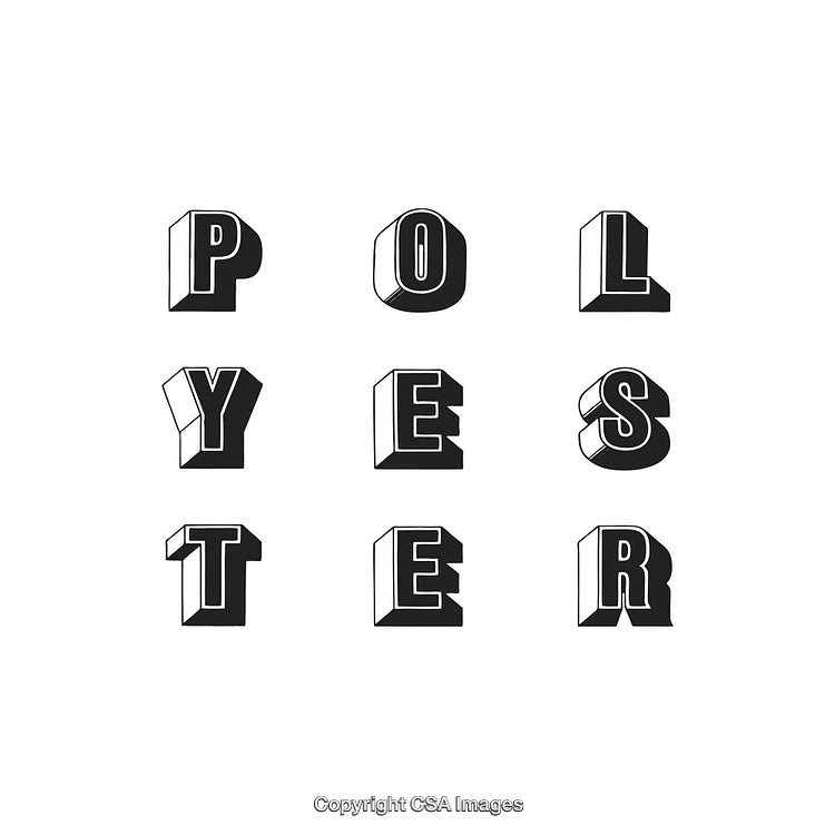 Bold 3D Typography of the Word 'Polyester' in Black and White Style
