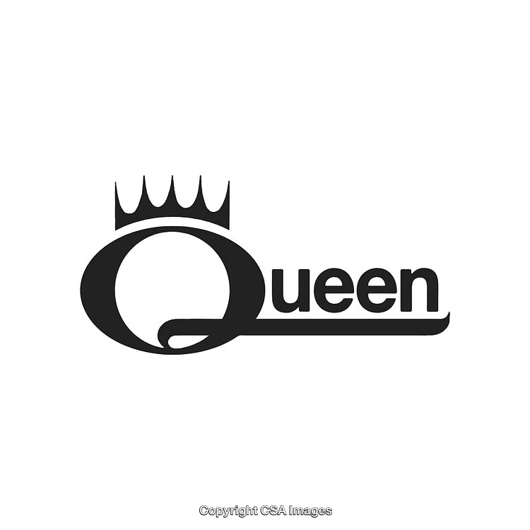 Modern Logo Featuring Crown and Text Representing the Word Queen on White Background