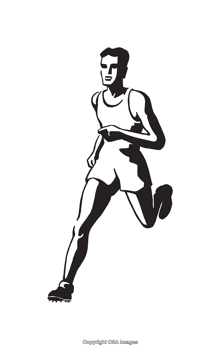 Black and White Illustration of a Runner in Motion