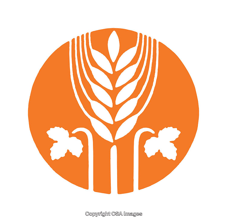 Orange Circular Icon with Wheat and Leaves Design
