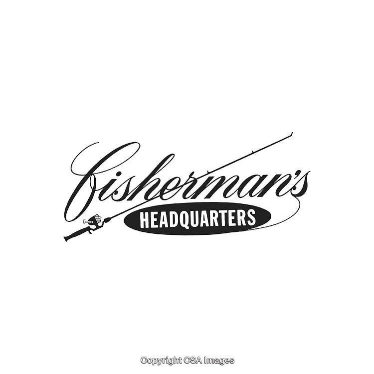 Elegant Fishing-Themed Logo with Script and Black-and-White Design Elements