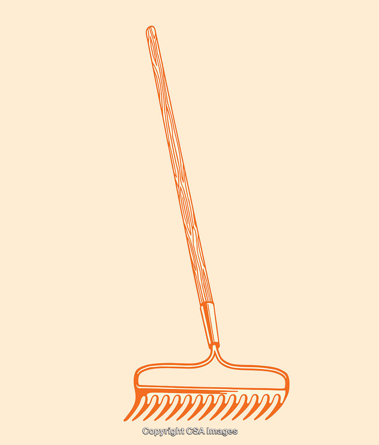 Orange Color Line Art Illustration of a Garden Rake on Beige Background
