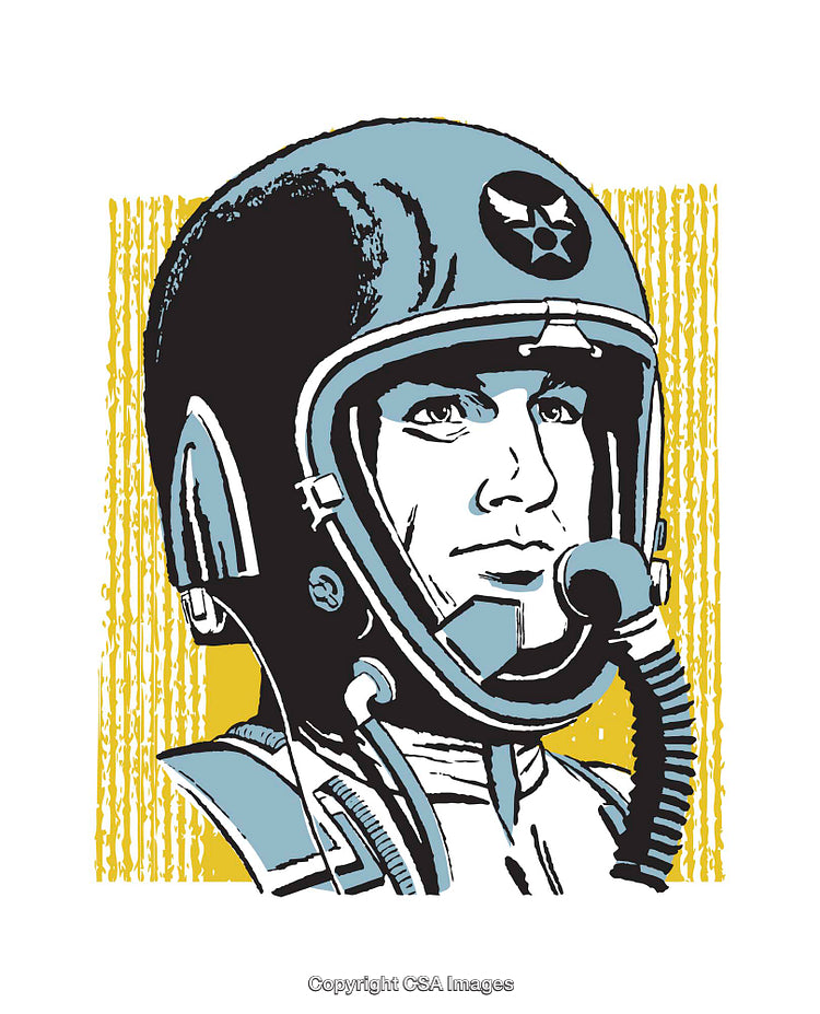 Vintage Pilot Illustration with Helmet and Microphone in Retro Style Design