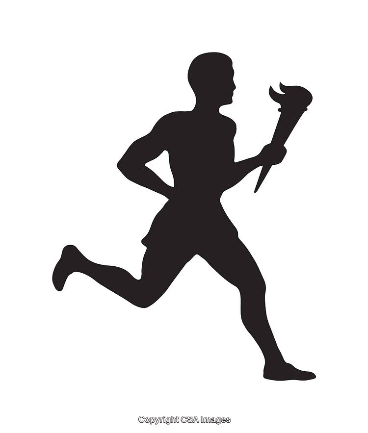 Silhouette of Athlete Running While Holding a Torch in Black and White
