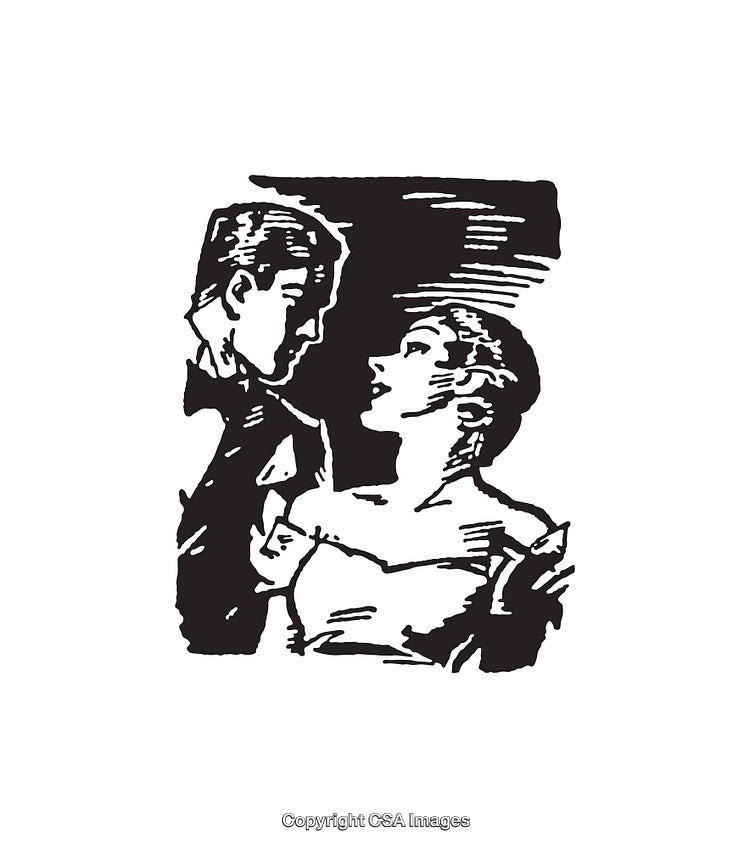 Romantic Black and White Line Art Illustration of a Couple