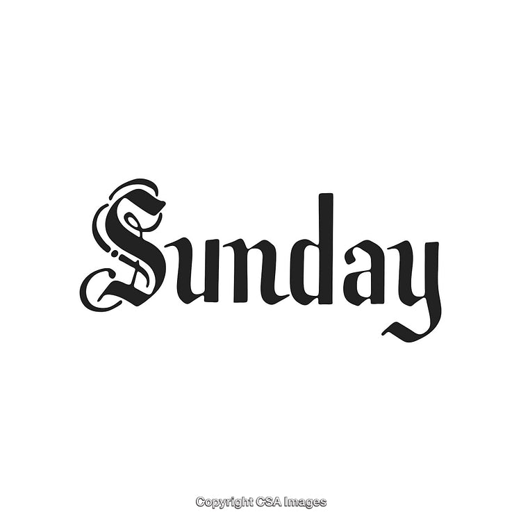 Stylish Black Lettering of the Word Sunday in Gothic Typeface