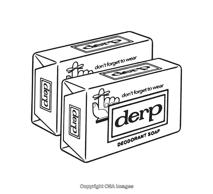Black and White Line Art of Packaged Deodorant Soap with Branding