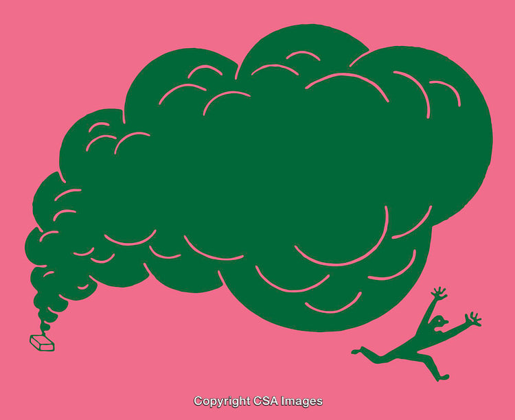 Person Escaping a Cloud of Smoke in Minimalist Illustration Style