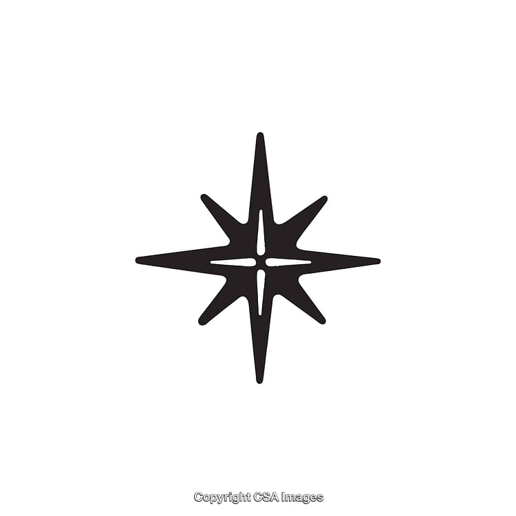 Black and White Eight-Point Star Symbol Isolated on White Background