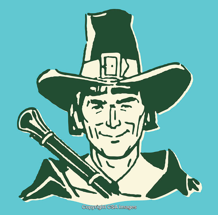 Vintage Style Illustration of a Pilgrim Wearing Traditional Outfit