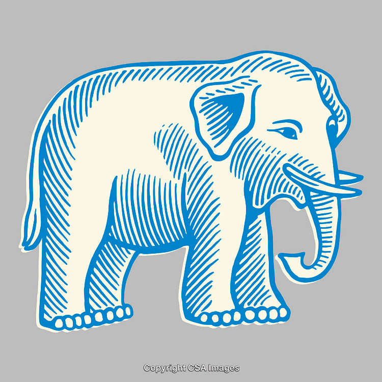 Whimsical Blue Line-Art Elephant Drawing on Gray Background
