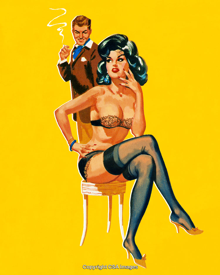 Retro Illustration of Glamorous Woman with Dapper Man on Vivid Background