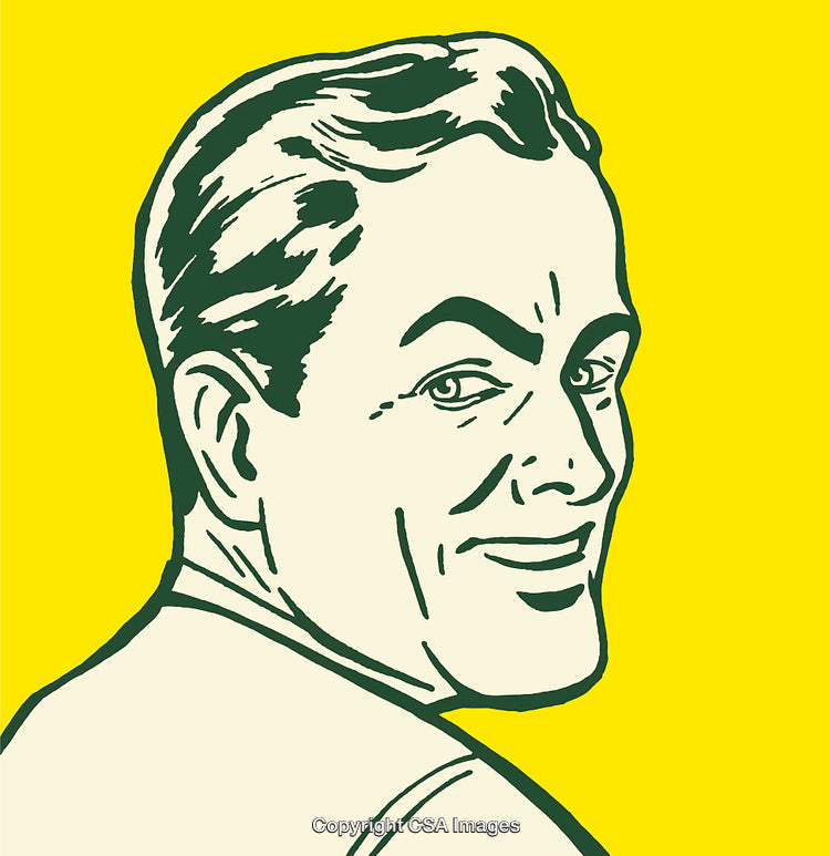 Vintage Style Male Portrait Illustration With Bold Yellow Background