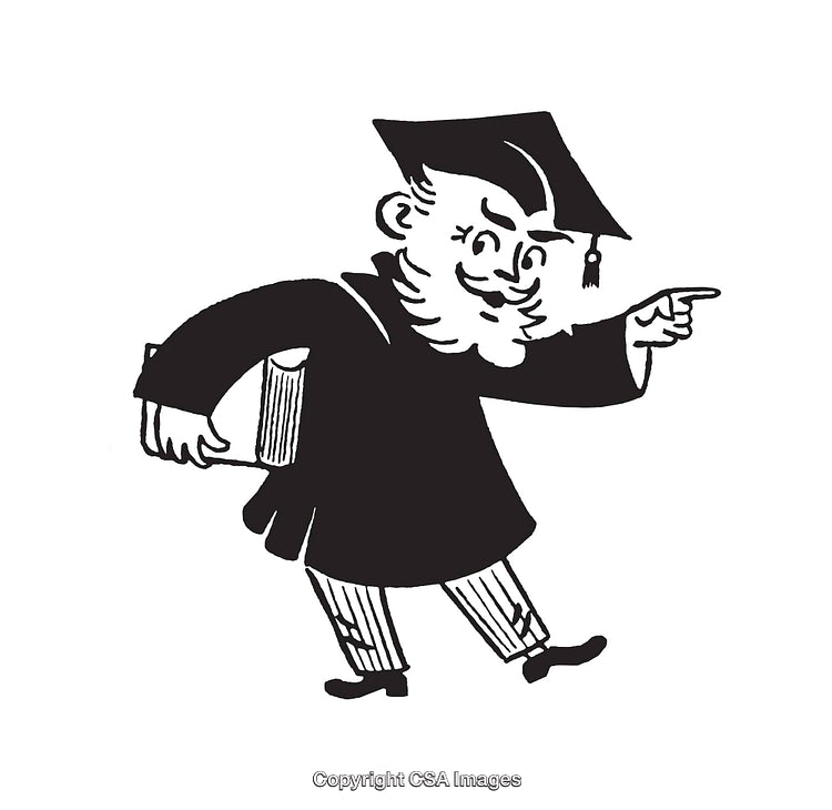 Vintage Line Art Illustration of a Professor in Academic Gown