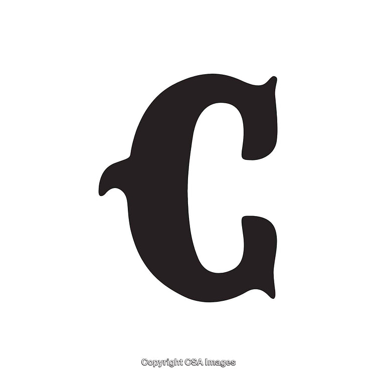Decorative Black Capital Letter C Isolated on White Background