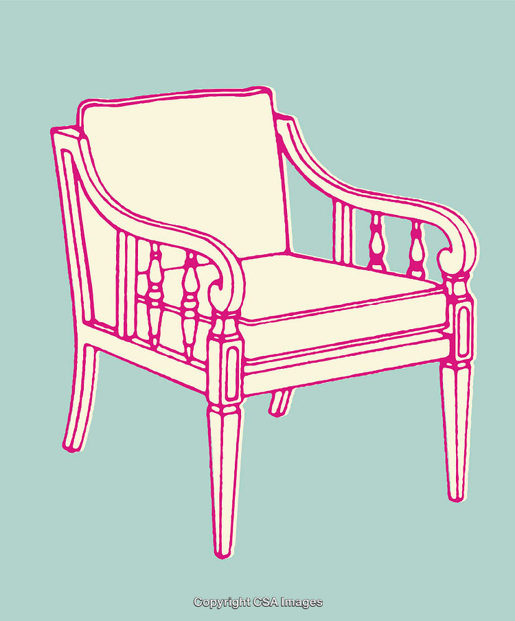 Elegant Classic Armchair in Colorful Line Art Illustration Style