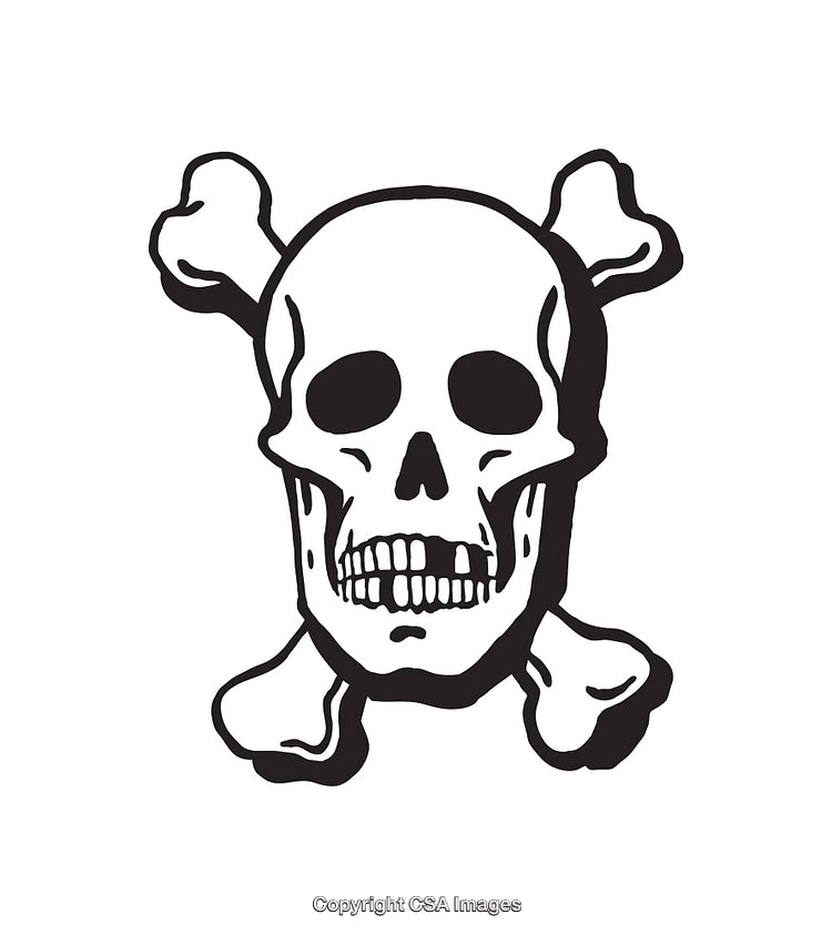 Black and White Line Art Illustration of a Skull and Crossbones