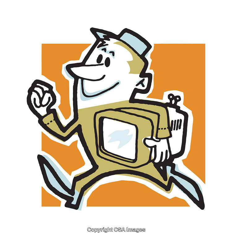 Dynamic Retro Illustration of a Happy Man Holding a Television