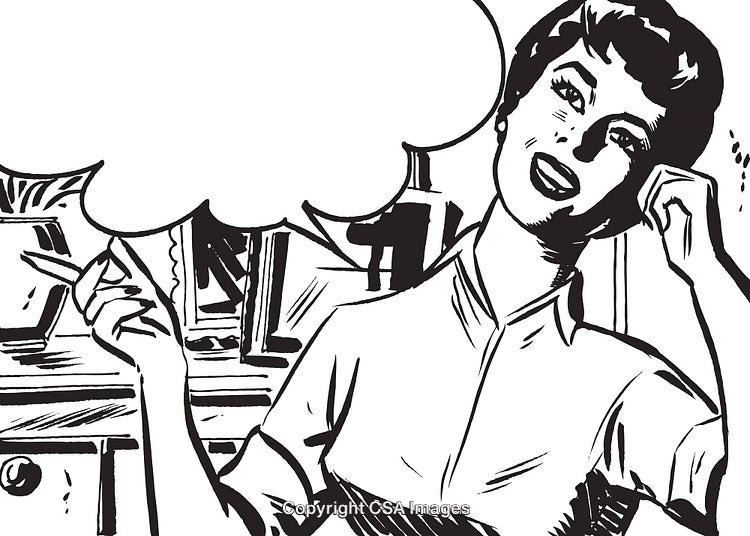 Retro Style Illustration of Woman Speaking with Blank Speech Bubble