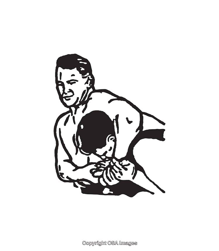 Black and White Line Drawing of Wrestlers in a Grappling Pose