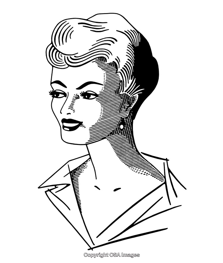 Retro Style Black and White Engraving of a Smiling Woman
