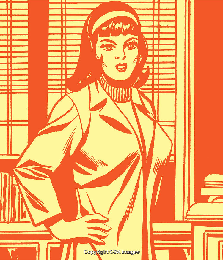 Retro Illustration of a Stylish Woman in Mid-Century Modern Design