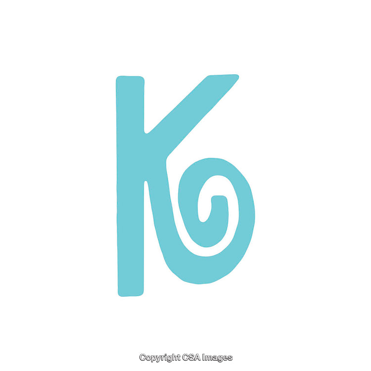 Artistic Blue Letter K With Spiral Design on White Background