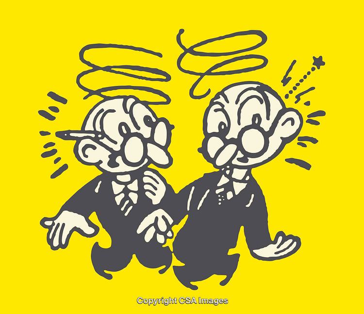 Two Confused Cartoon Figures in Colorful Artistic Style