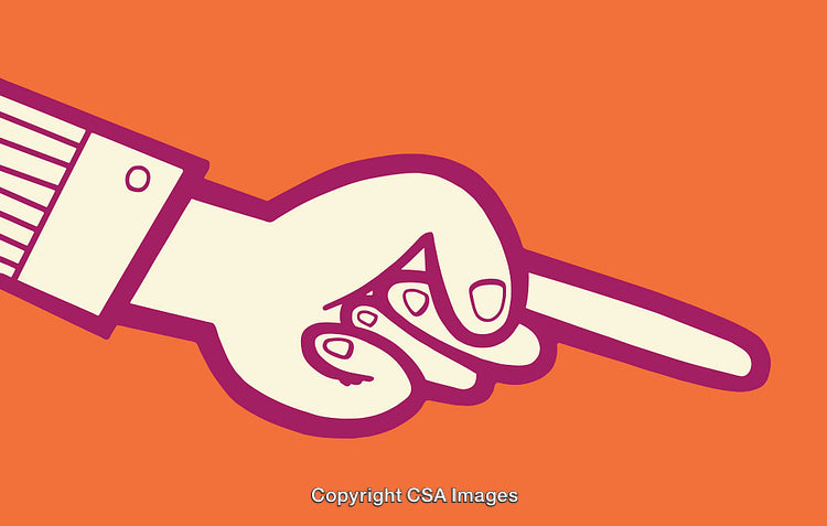 Illustrated Hand Pointing with Bold Lines and Vibrant Orange Background