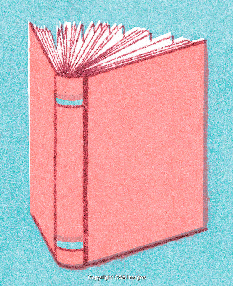 Illustration of a Pink Hardcover Book on a Textured Blue Background