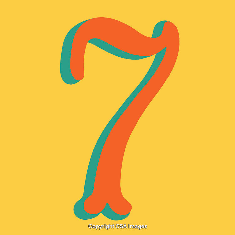 Stylized Orange Number Seven With Bold Artistic Design on Yellow Background