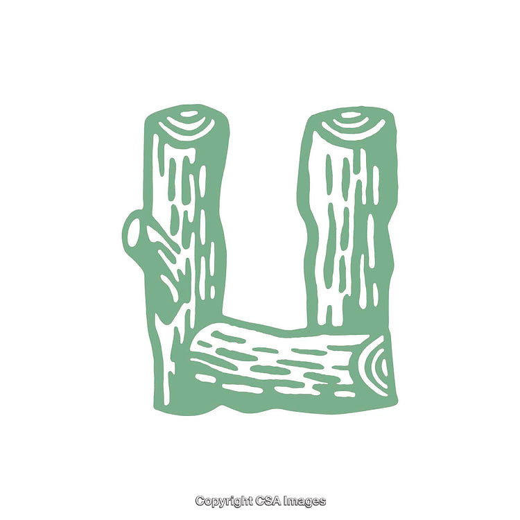 Wood Textured Illustration Representing the Letter U in Green Hue